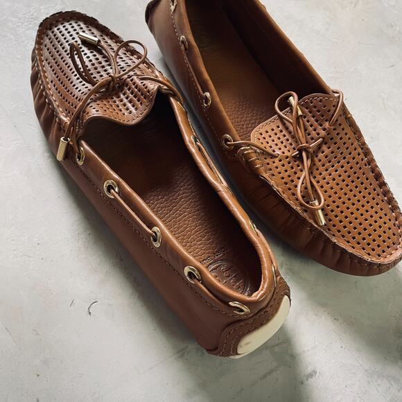 Tory Burch Tan Leather Quiet Luxury Preppy Driving Loafers Moccasins Flats 6.5 - Picture 11 of 11